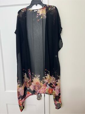 Cato Black Sheer Floral Draped Top